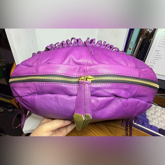NWT orYANY Angie Lamb Leather Fringe Hobo - Purple - Picture 5 of 7